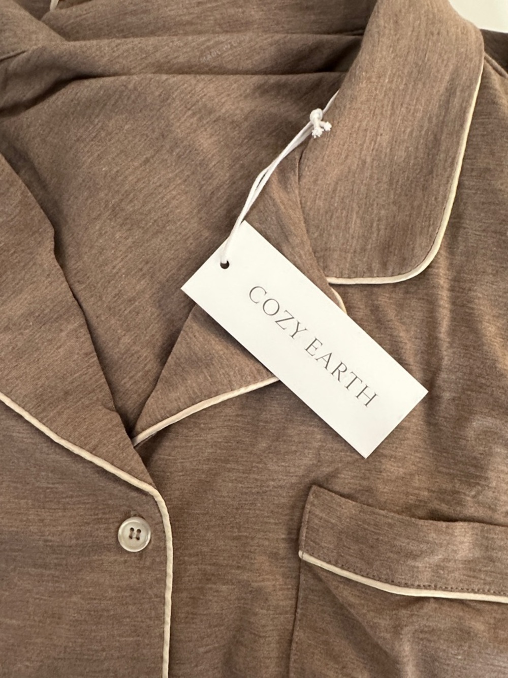 Cozy Earth Women's Bamboo Stretch Knit Classic Long Sleeve Pajama Top Walnut - Picture 5 of 11